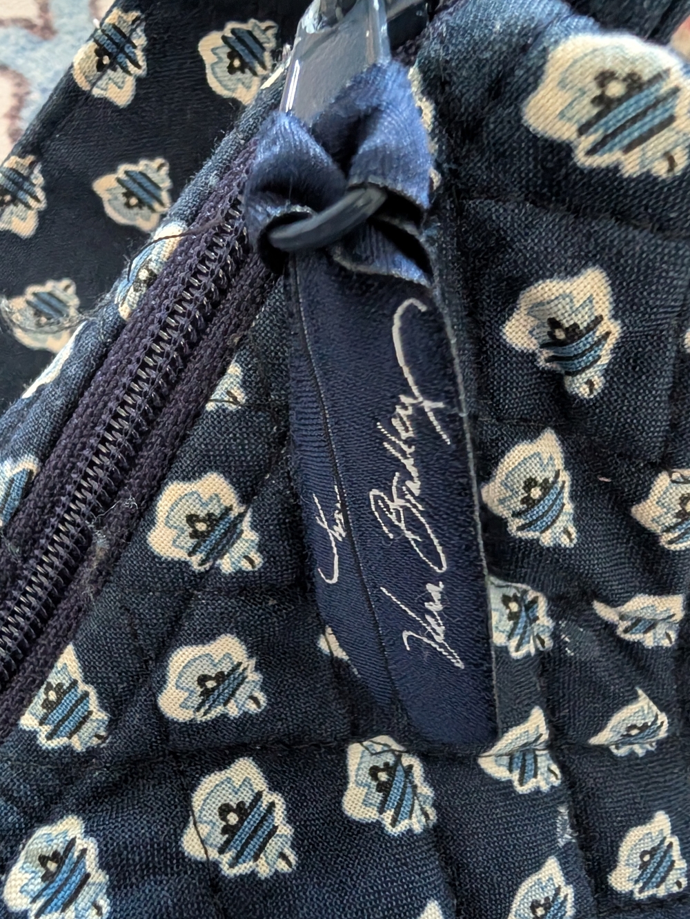 Vera Bradley Navy Quilted Cosmetic Pouch with White Floral Motif - Picture 3 of 4